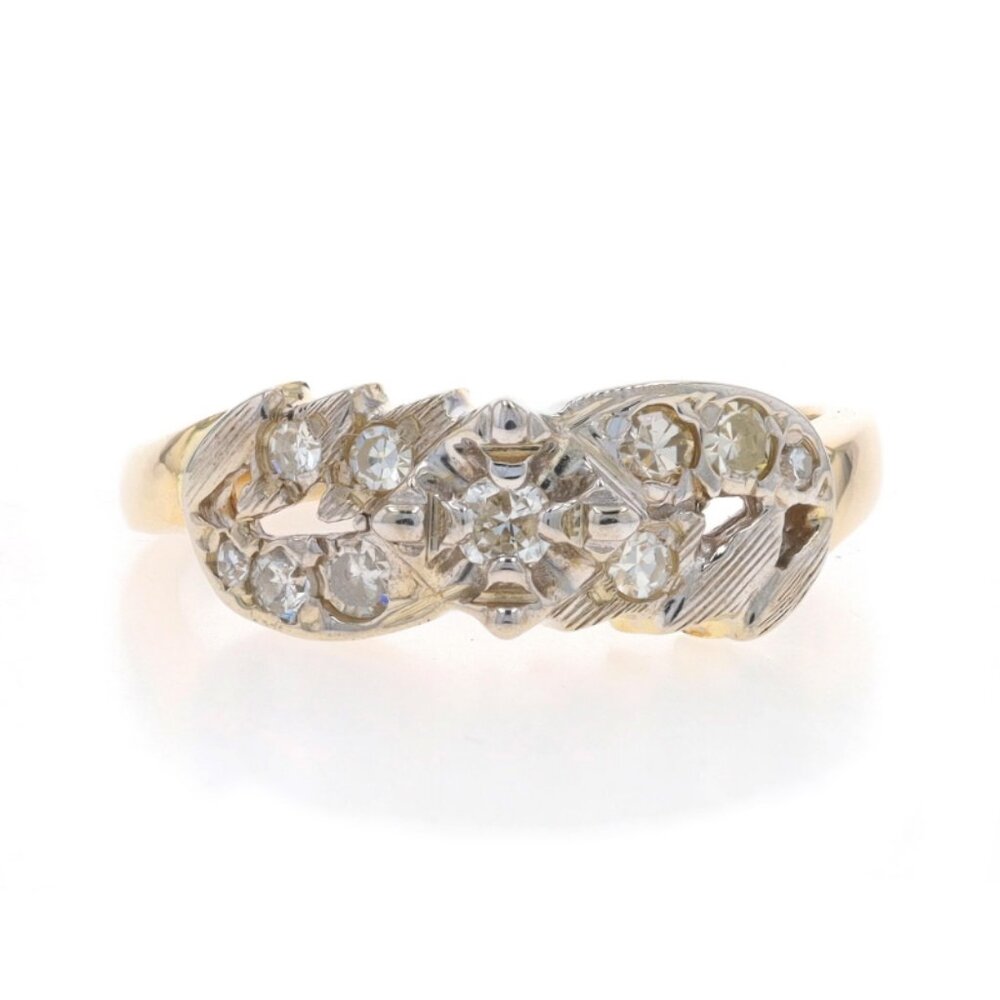 Yellow Gold Diamond Vintage Ring - 14k Round.28ctw Floral Etched Milgrain
